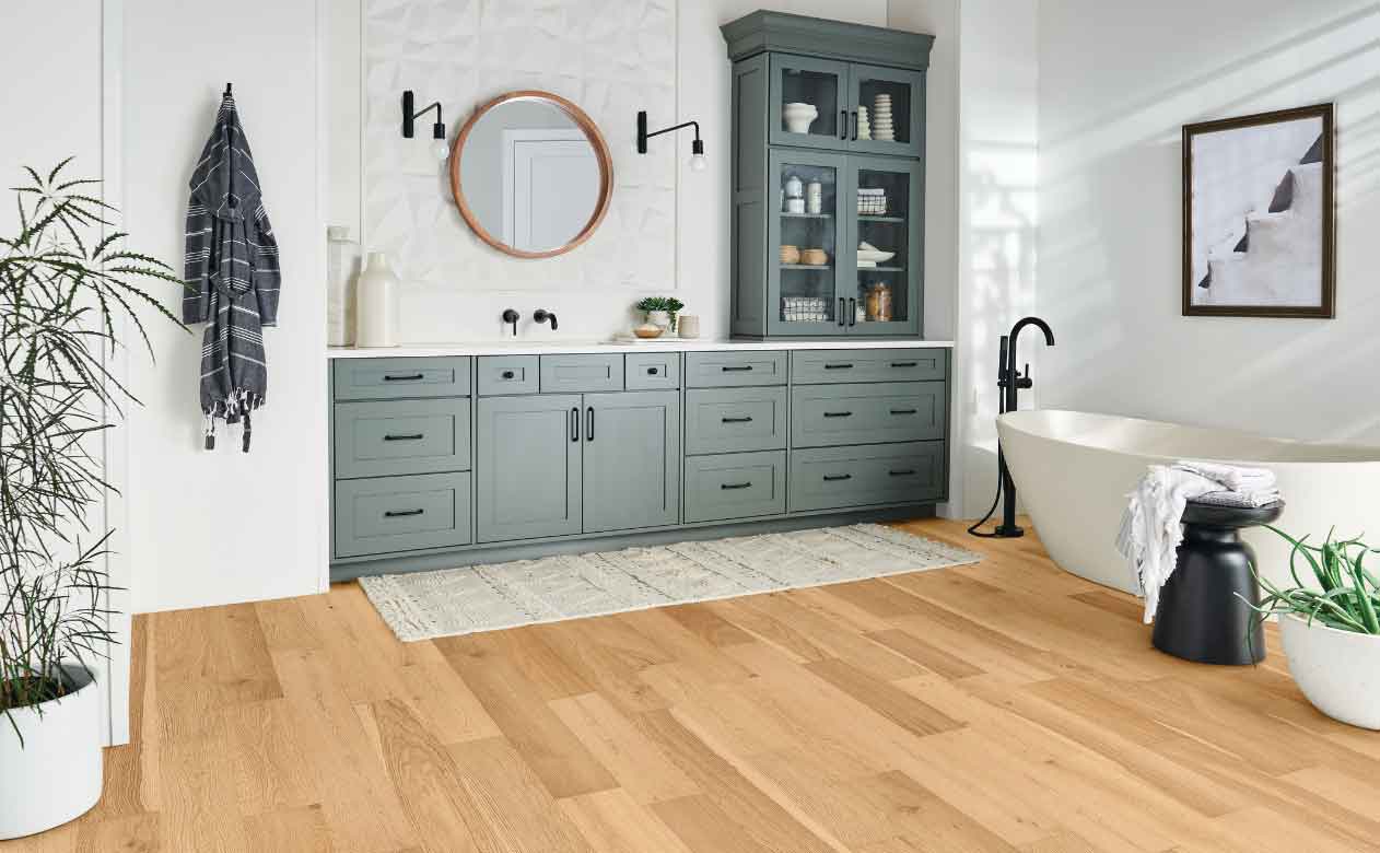Engineered Hardwood Flooring in Denver, CO installed in bathroom