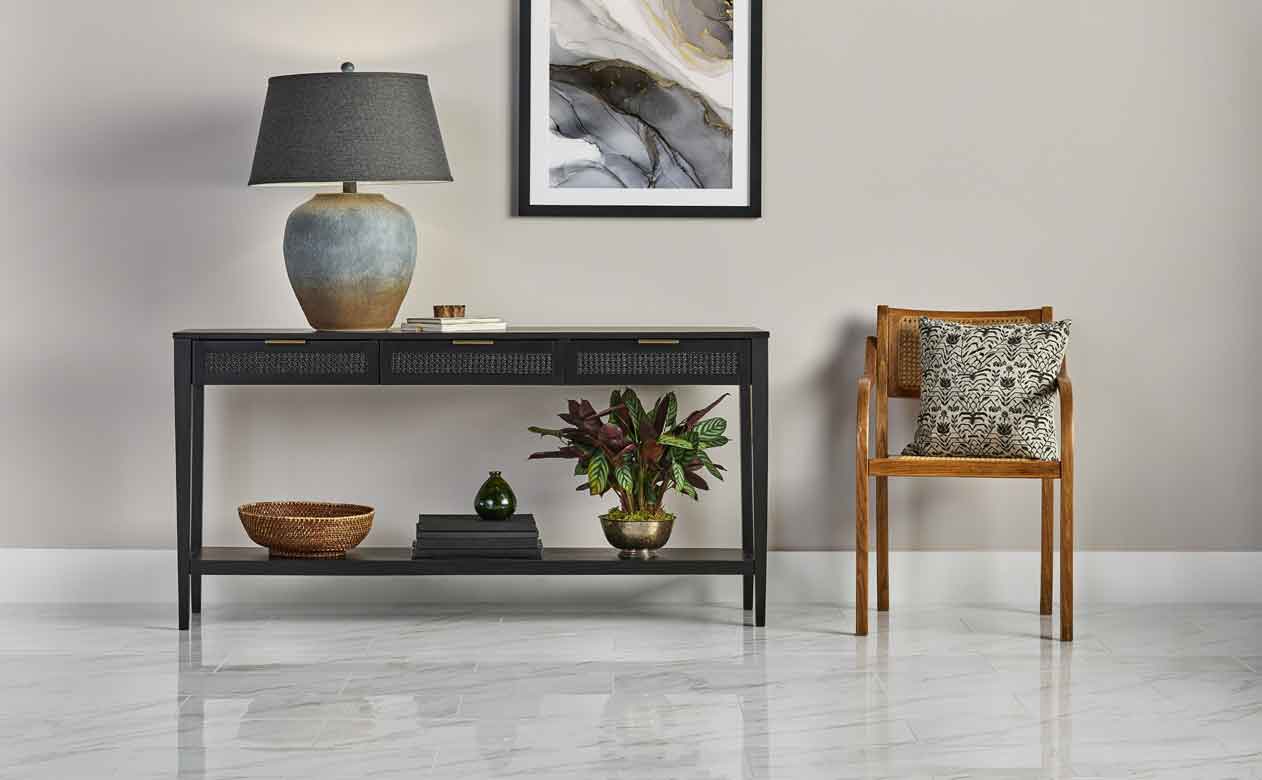 Marble tile flooring installed in living room in Denver, CO