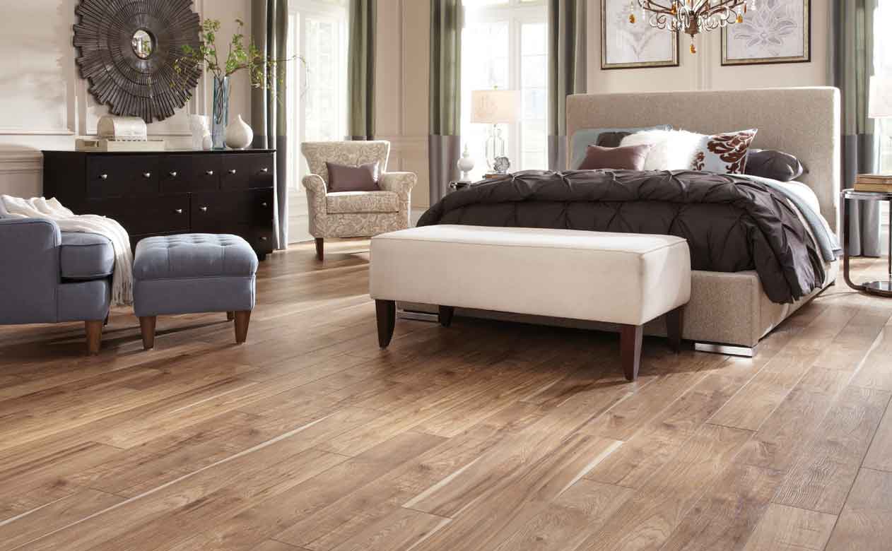 Wood look tile flooring in Denver, CO bedroom